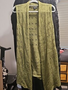 new directions Olive Green Open Knit Sleeveless Cardigan Vest